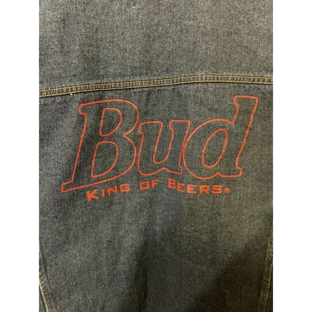 New Budweiser Denim Men’s Sz L Blue Trucker‎ Button Jean Logo Jacket NWT